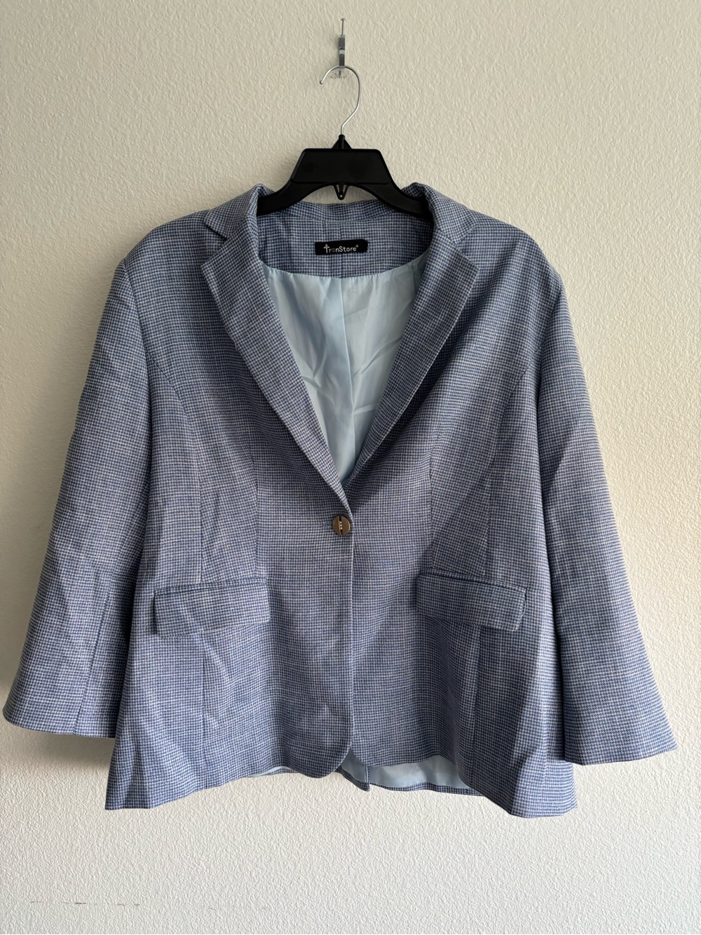 Kensie Blue Micro-Check Single-Button pants suit